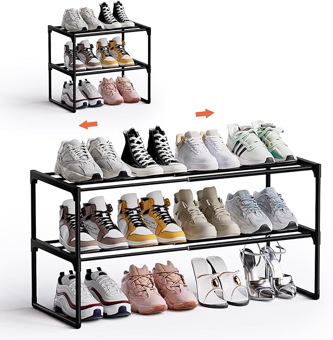 HAIXIN Expandable Shoe Rack - 2 Tier Adjustable Shoe Organizer Storage Shelf for Closet, Upright and Upside Down, Stackable Small Shoe Stand for Entryway, Living Room, Front Door