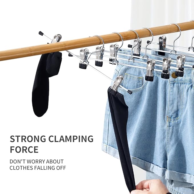 Cimlord 12 Pack Pants Hangers with Clips Skirt Hangers for Women Heavy Duty Metal Clothes Hanger for Closet Space Saving Non Slip Trousers Hanger Jeans Hanger for Men,Black,12 Inch