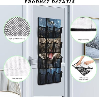 Jeans Cat 12-Pocket Sports Gear Organizer - Ventilated Mesh for Shoes, Water Bottles, Towels - Gym & Locker Room Storage