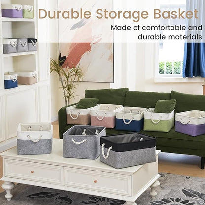 Large Storage Baskets- 15.7x11.8x8.26 inch Storage Bins for Shelves and Closet Organizing, Foldable Fabric Bin for Home Organization Clothes and Laundry (1-Pack, Black&Gray)