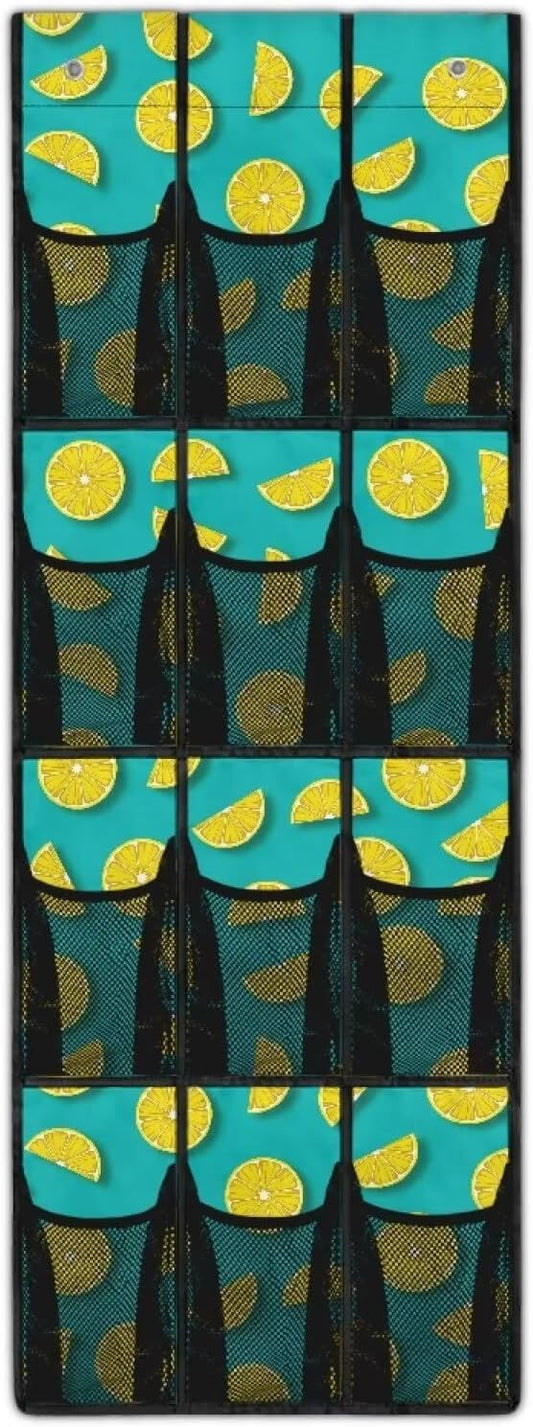 Orange Over the Door Shoe Organizer,Shoe Organizer Door Hanger with 12 Mesh Large Pockets,Space Saver,Unique Print