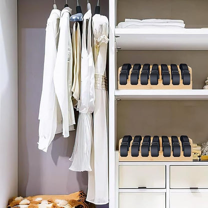 GTI Belt Organizer, 7 Compartments Belt Organizer for Closet and Drawer, Bamboo Display Case for Tie and Belt, Belt Storage Organizer for Men Women (Wooden)