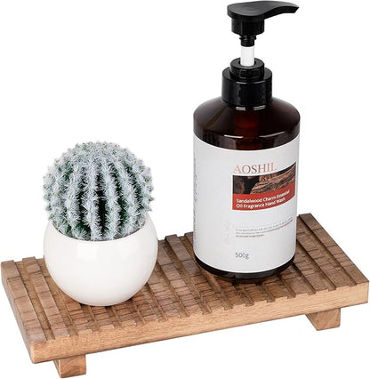 Bathroom Tray Rustic Farmhouse Bathroom Decor Wood Display Stand Riser Kitchen Soap Dish Holder for Vanity, Countertop, Sink, 10 * 4.5 Brown
