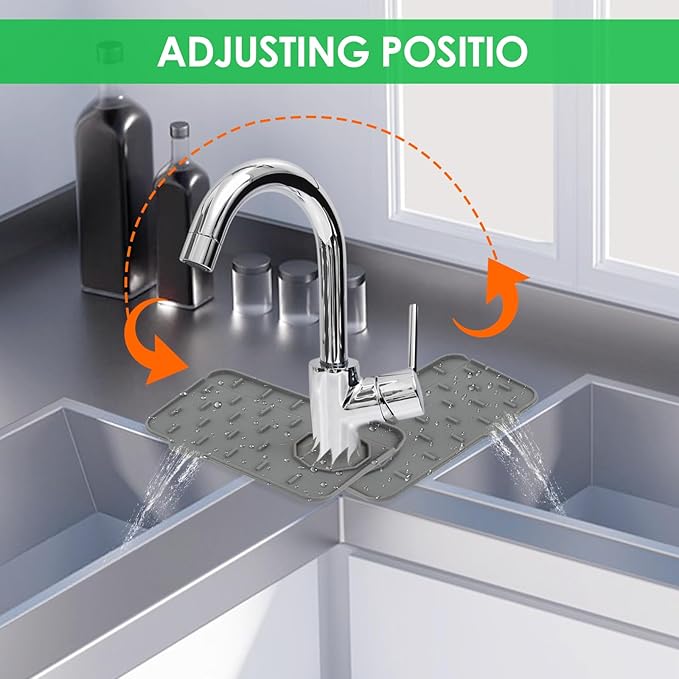 Dimeho Sink Faucet Splash Guard Mat Silicone Soap Dish Pad Faucet Handle Drip Catch Sponge Holder Sink Protector Trays for Bathroom Kitchen Countertop Gadgets Accessories