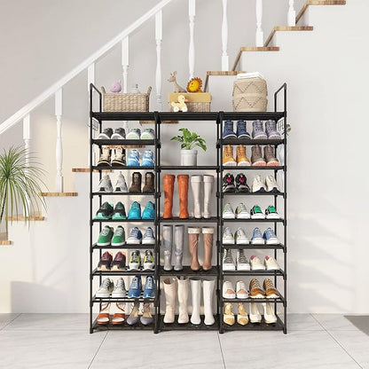 Caitlyn 9 Tier Large Shoe Rack Organizer, Holds 50-55 Pair Shoe Boots, Metal Shoe Shelf Storage Organizer, with Side Hooks Shoe Tower for Entryway Garage Living Room