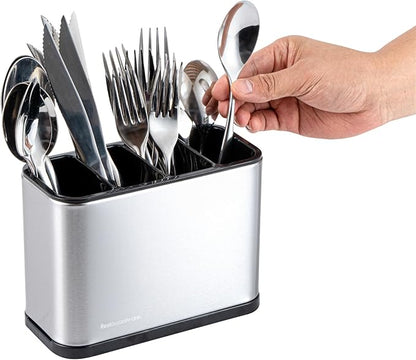 Restaurantware Stainless Steel Utensil Holder 1 Count 7 x 3.3 x 5.1 Inches Durable Cutlery Storage Flatware Organizer Rust-Resistant Sink Caddy Silver Kitchenware Holder
