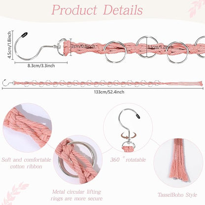 SNOWSTAR Macrame Hair Claw Clip Organizer with Rotating Hook and 20 Metal Rings,Hanging Hair Clip Holder and Storage for Women Girls,Claw Clips Hanger Home Decor for Wall,Door,Closet (Pink1PCS)