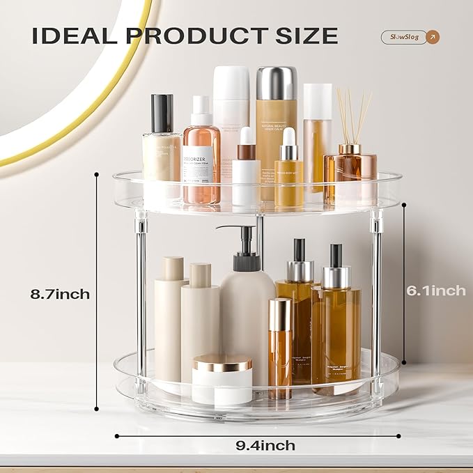 2 Pack 2 Tier Lazy Susan Turntable Organizer, Clear Rotating Lazy Susan, Spice Rack for Cabinet, Makeup and Perfume Organizer for Vanity, Counter Organizer Tray for Kitchen, Bathroom