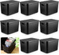 Hoolerry 8 Pieces Colorful Storage Bins with Lid, Plastic Storage Basket Organizing Container Stackable Box with Handle for Shelves Desktop Playroom Office(14.2 x 10.2 x 9.5 Inch,Black)