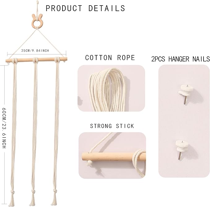 Macrame Hair Clips Organizer, Wall Hanging Hair Accessories Holder and Storage for Women and Girls, Claw Clip Hanger Home Decor