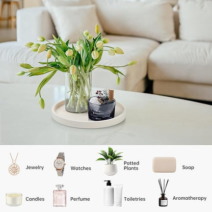 NiHome Thickened Silicone Vanity Organizer Tray for Bathroom Accessories, Kitchen Countertop, Living Room Decor, Multipurpose Shatter-Resistant Round Tray Decor for Candle Perfume Soap Plant (Cream)