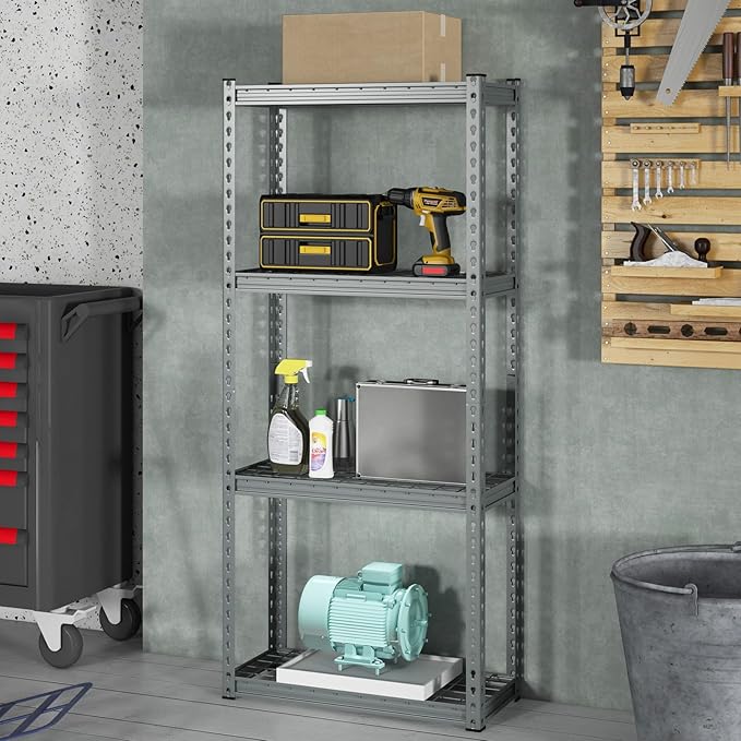 Goplus 4-Tier Metal Shelving Unit, 4 Pack Heavy Duty Wire Storage Rack with Anti-Slip Foot Pads, Height Adjustable Shelves for Warehouse, Kitchen, Living Room, Garage, 12" D x 27.5" W x 60" H