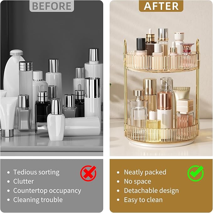 360° Rotating Makeup Organizer, Large Capacity Skincare Organizer, 2 Tier Cosmetic Skin Care Perfume Dresser Organizer, Fits Cosmetics, Perfume, Skin Care, Lipstick