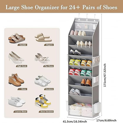 Over The Door Shoe Organizer - Shoe Rack with 8 Tiers, Sturdy Oxford Fabric Storage for Closet, Entryway, Dorm Room, Bedroom, Space Saving Holder for All Types Over The Door Organizer(Grey)