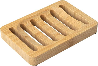 Natural Bamboo Soap Dish and Holder Elegant Design Self Draining Soap Tray for Shower Bar Soap Holder Perfect for Bathroom Sink and Kitchen