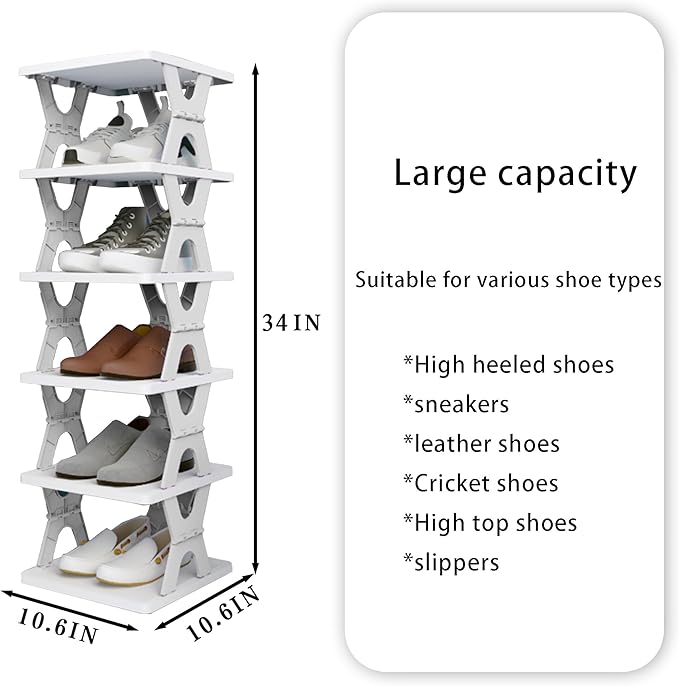 XDMTWLKJ Collapsible Shoe RackOrganizer 6 Tiers-Foldable Shoe Racks for Closet, Space-Saving Kid's Shoe Storage, No Assembly Shoe Shelves for Entryway, Living Room, Bedroom