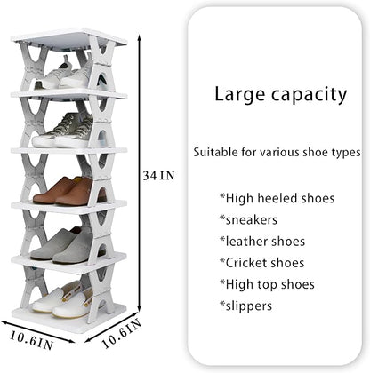 XDMTWLKJ Collapsible Shoe RackOrganizer 6 Tiers-Foldable Shoe Racks for Closet, Space-Saving Kid's Shoe Storage, No Assembly Shoe Shelves for Entryway, Living Room, Bedroom