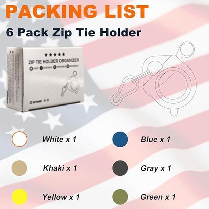 Zip Tie Holder Cable Tie Holder Heavy-Duty Colored Upgraded for Tool Belt Organized Strong Efficient for Electrician Tool Storage Reusable Portable 6 Pack