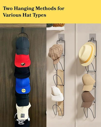 10Pack Over The Door Hat Organizer for baseball caps | Multi-Functional Baseball Hat Rack for Closet | Wall Mounted Hat s torage organizer | 5 types of accessories cap holder stand w hooks ,Black