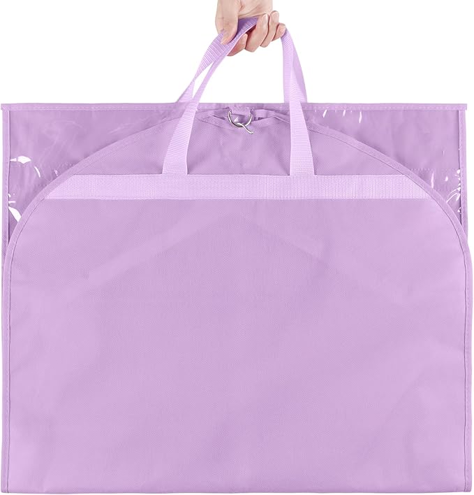 KEEGH Clear Garment Bags for Dance Costumes 40 inch Dance Garment Bags for Dancers Hanging Clothes for Closet Storage, with 4 Zipper Pockets for Dance Competitions, Ballet, Theatre, 2 Pack, Purple