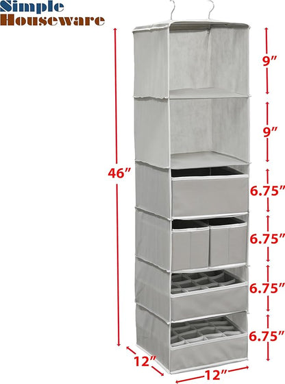 Simple Houseware 6 Shelf Hanging Closet Organizer with 5 Drawers Storage, Gray