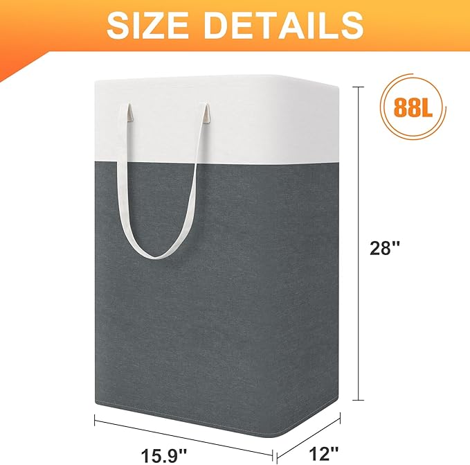 TasticTotes laundry basket 3-Pack, laundry hamper, Hamper with handles, collapsible laundry baskets, Waterproof dirty clothes hamper, Towel Storage for Home or Dorm, 88L-Grey