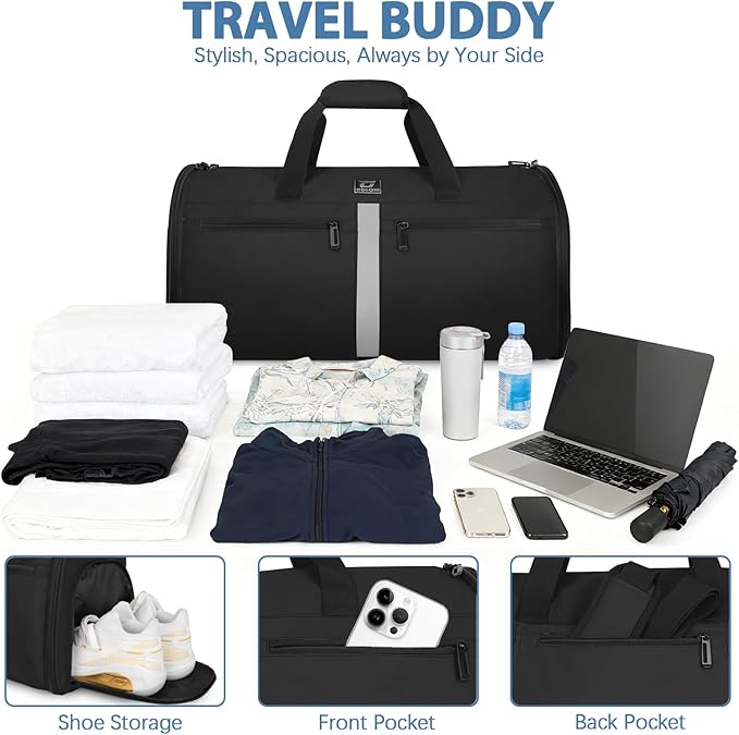 Garment Bags for Travel,50L Carry on Convertible Garment Duffle bag with Shoulder Strap,3 in 1 Hanging Suit Travel Bag with Shoulder Strap