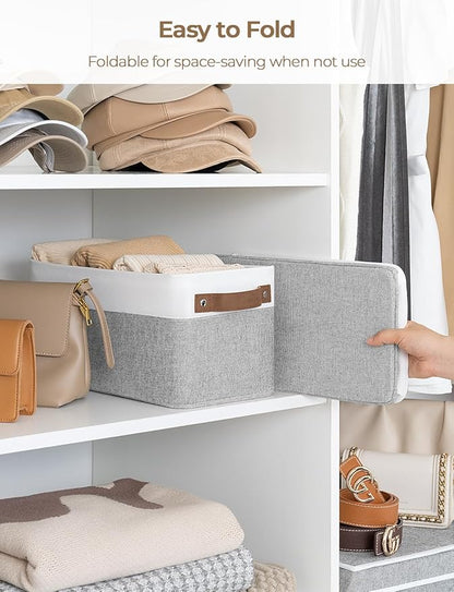 StorageWorks Narrow Storage Bins, Small Basket for Closet and Shelves, Rectangular Fabric Organizer with Handles, Toilet Paper Storage, Gray and White, 2-Pack