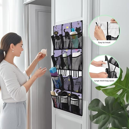 Cat Piano Over The Door Hanging Shoe Organizer,Door Back Organizer,Pantry Organizers and Storage,Stable Spice Rack with 12 Mesh Pockets for Kitchen,Bathroom,Small Item Storage Bag