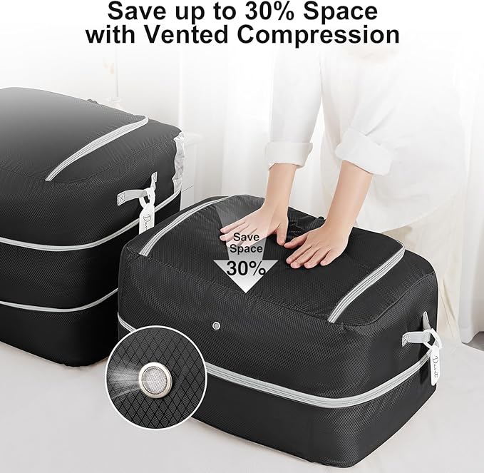 Comforter Storage Bag - 110L Large Capacity Blanket Storage Bags 2-Layer Ultra Space Saving Self Compression Organizer, Washable Compression Bags for Storage Comforter Blanket, 6-Pack, Black