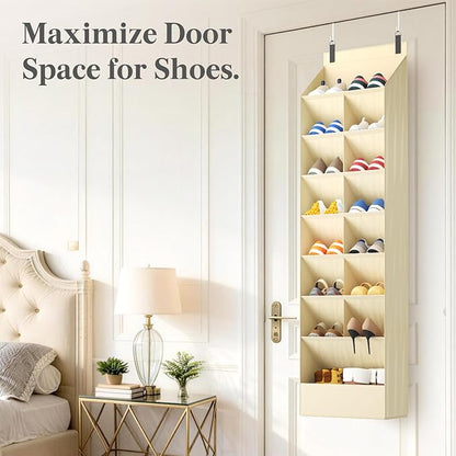 Lifewit 8 Tier Over the Door Shoe Organizer with 15 Large Deep Pockets, Fabric Hanging Shoes Shelf for Closet, Dorm Storage, Fit Up to 16 Pair Shoe Rack Holder for Sneakers, Boots, Beige