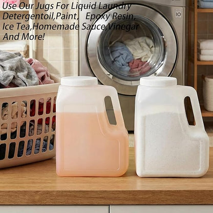 Yesland 2 Pcs White Plastic Gallon Jar with Handle and Airtight Lid - Square Empty Storage Containers and Jugs - 1.25 Gallon Wide Mouth Bottles for Craft Supplies, Paint, Detergent Storage, Liquids