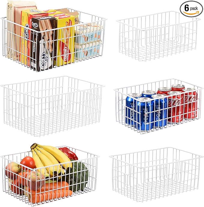 Orgneas Freezer Organizer Bins, Vertical Sides Wire Freezer Baskets for Upright Freezer, Chest Freezer Organizer Deep Freezer Storage Containers for Foods, Snacks, Vegetables, Fruits, Set of 6