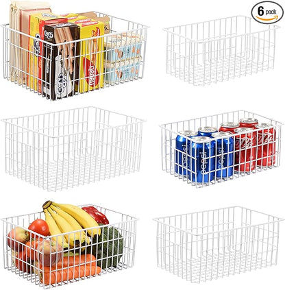 Orgneas Freezer Organizer Bins, Vertical Sides Wire Freezer Baskets for Upright Freezer, Chest Freezer Organizer Deep Freezer Storage Containers for Foods, Snacks, Vegetables, Fruits, Set of 6