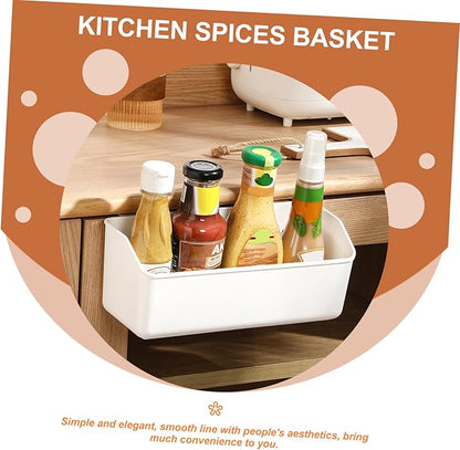 Over Cabinet Door Organizer Hanging Kitchen Spice Storage Basket Easy to Install Nail Design Space Saving Holder for Seasoning Bottles Long Basket for Kitchen