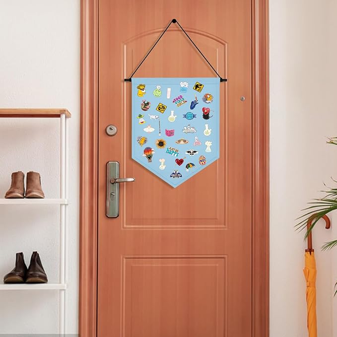 Wall Hanging Brooch Organizer Storage Board Colorful Enamel Pin Badge Canvas Display Banner Earrings Case Collection Holder 12.6x10in(Not Include Any Accessories) (Navy Blue)