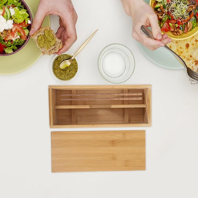 SHERCHPRY Bamboo Chopstick Box with Lid 11.22X4.92X3.07In Japanese Style Utensil Holder Kitchen Drawer Organizer Flatware Storage Container for Chopsticks and Cutlery