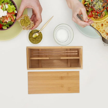 SHERCHPRY Bamboo Chopstick Box with Lid 11.22X4.92X3.07In Japanese Style Utensil Holder Kitchen Drawer Organizer Flatware Storage Container for Chopsticks and Cutlery