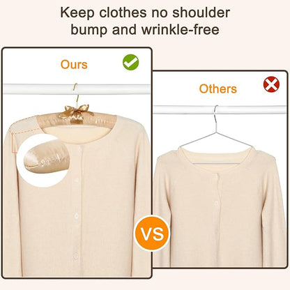 TOPIA HANGER Padded Hangers for Women Clothing, 10-Pack Thick Foam Padded Satin Hangers No Shoulder Bump for Sweaters, Coat, Blouses, Dresses (Champagne Gold), CT18CP10