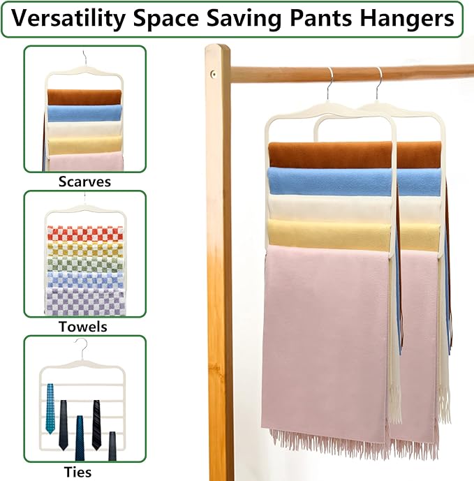 Pants Hangers Space Saving,Organization and Storage for Dorm Room Essentials for College Students Girls,Non-Slip Velvet Hangers,Multifunctional Pant Hanger Closet Organizer for Trousers Scarf-3 Pack
