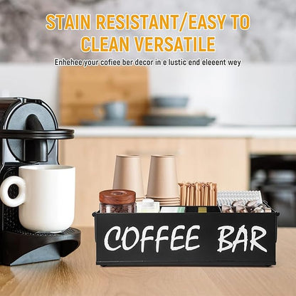 Coffee Station Organizer with Handles, Metal Coffee Bar Accessories Organizer for Countertop, Pod Holder Basket for Sugar Tea - Black Table Decor