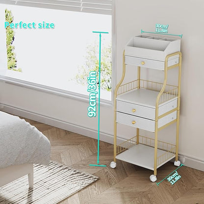 HapiRm Floor Makeup Organizer Storage - Vanity Skincare Make Up Organizers and Storage with Drawers, Cosmetics Display Cases Holder for Skin Care Nail Polish Perfume Makeup Brush, Gold