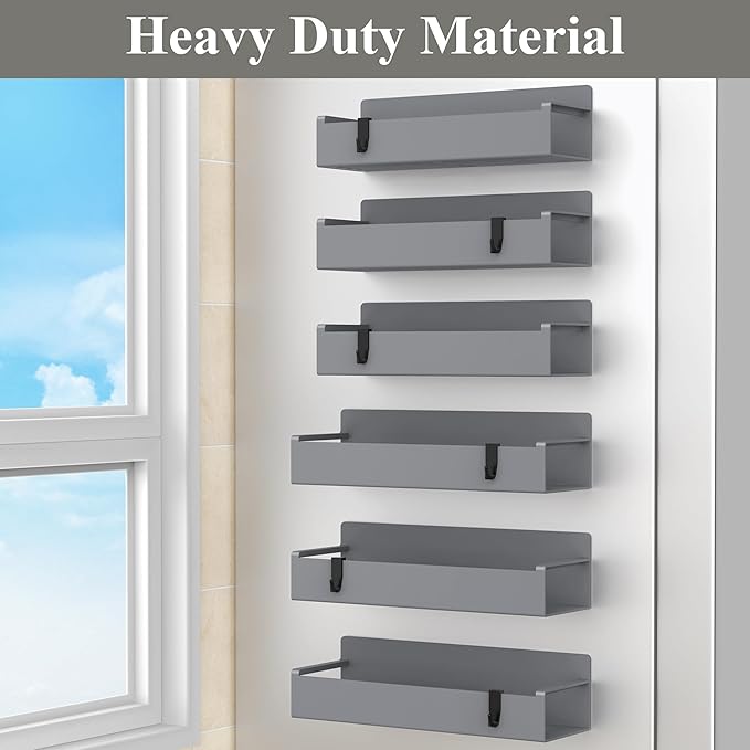 HuggieGems 6 Pack Magnetic Spice Rack Organizer for Refrigerator and Oven, Dark Grey Fridge Organizers and Storage for Kitchen