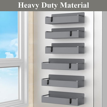 HuggieGems 6 Pack Magnetic Spice Rack Organizer for Refrigerator and Oven, Dark Grey Fridge Organizers and Storage for Kitchen