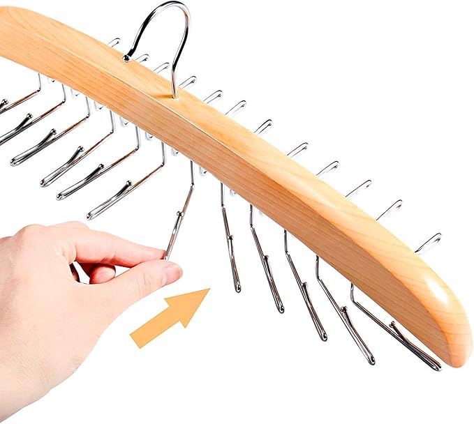 Wooden Tie Hanger,24 Tie Organizer Rack Hanger Holder Hook (Beige, 24 Hooks)