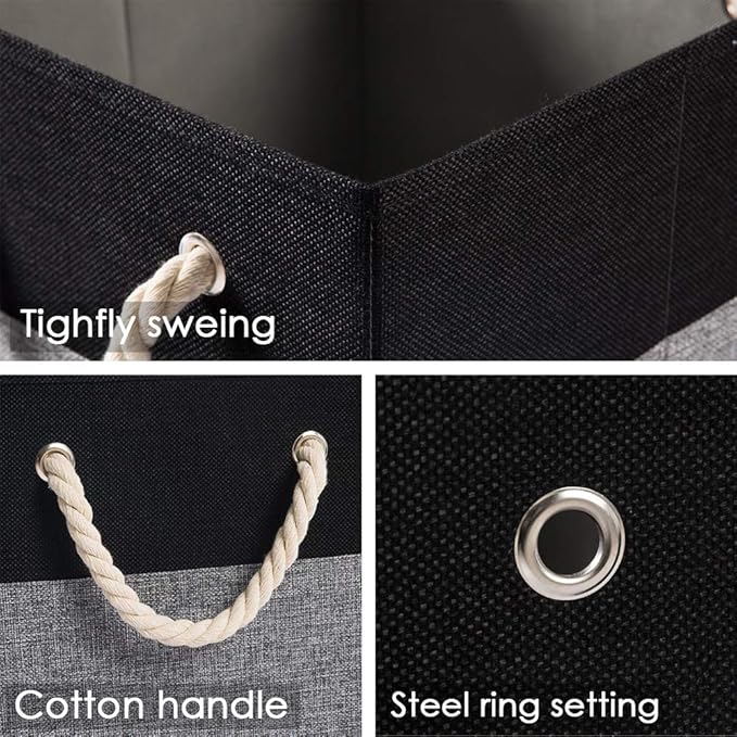 PRANDOM Large Foldable Cube Storage Bins 13x13 inch [2-Pack] Fabric Linen Storage Baskets Cubes Drawer with Cotton Handles Organizer for Shelves Nursery Closet Bedroom Black