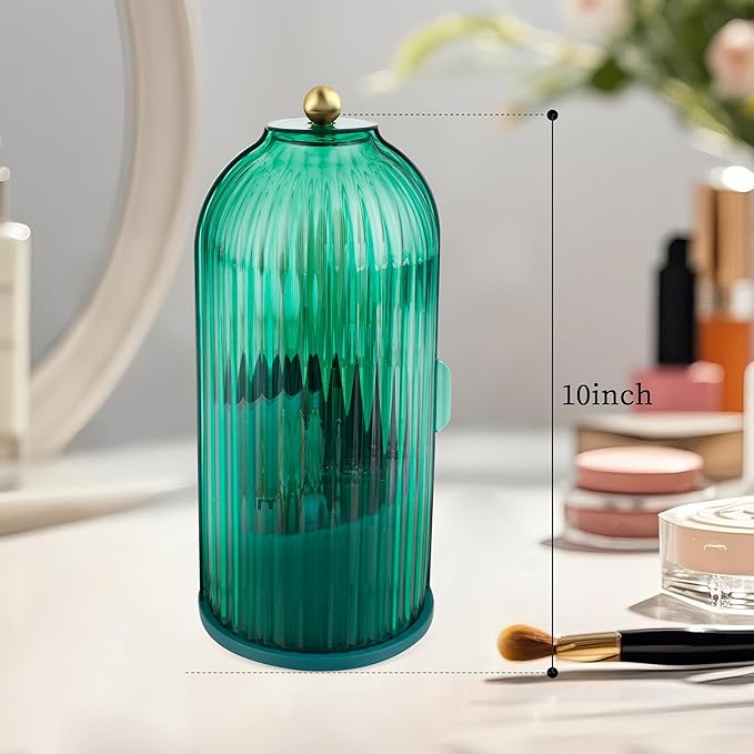 Makeup Brush Holder with Lid 360 Rotating Makeup Brush Organizer, Dustproof Waterproof Material & with 3 Compartments for Organized Storage, Dressing Tables Clear Storage Skincare Cosmetic (Green)