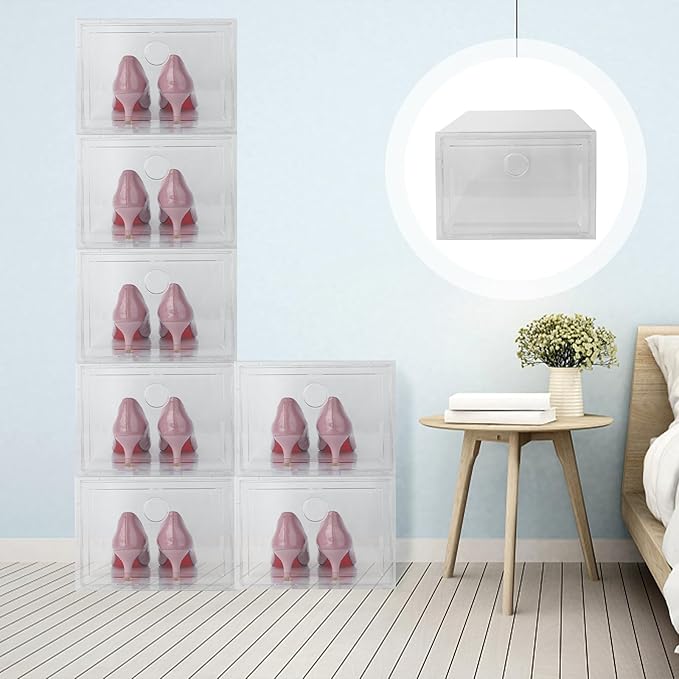 BESPORTBLE Stackable Plastic Shoe Storage Box 34x18x25cm, Dustproof and Anti-oxidation Sneaker Organizer for Home Closet, Sturdy Footwear Storage Case with Front Opening