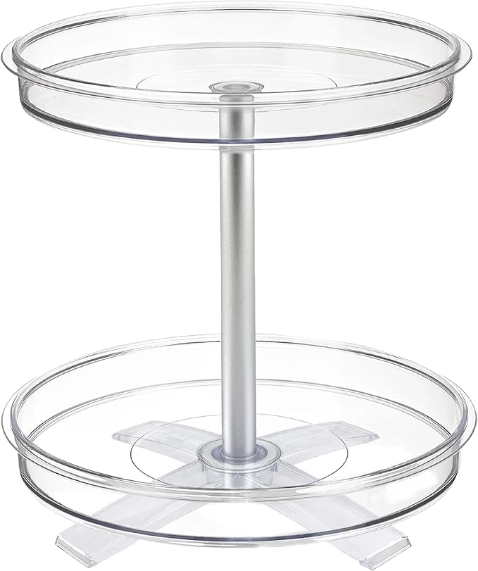 Polder 2-Tier Spinner Caddy, Kitchen and Bathroom Organization and Storage, with Dual Rotating Tables Lazy Susan, 8 lbs. Load Capacity, 10.6" x 10.3"