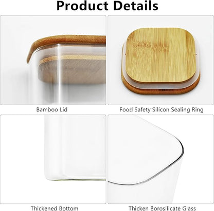 5 Pack Glass Food Storage Jars, Clear Glass Canister Food Jar with Bamboo Wooden Lid Food Storage Container for Sugar, Pasta, Snack, Coffee Beans, Cookies, Nuts, Coffee Beans